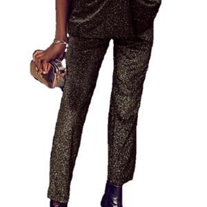 Simons Icône Black and Gold Shimmer Velvet / Velour Trouser Pants